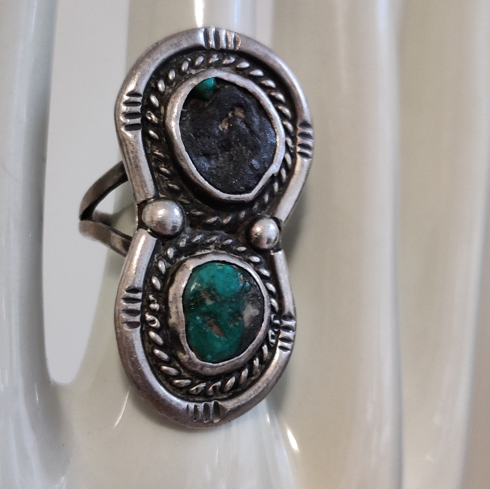 Vintage Navajo NA Ring Sterling Silver Turquoise